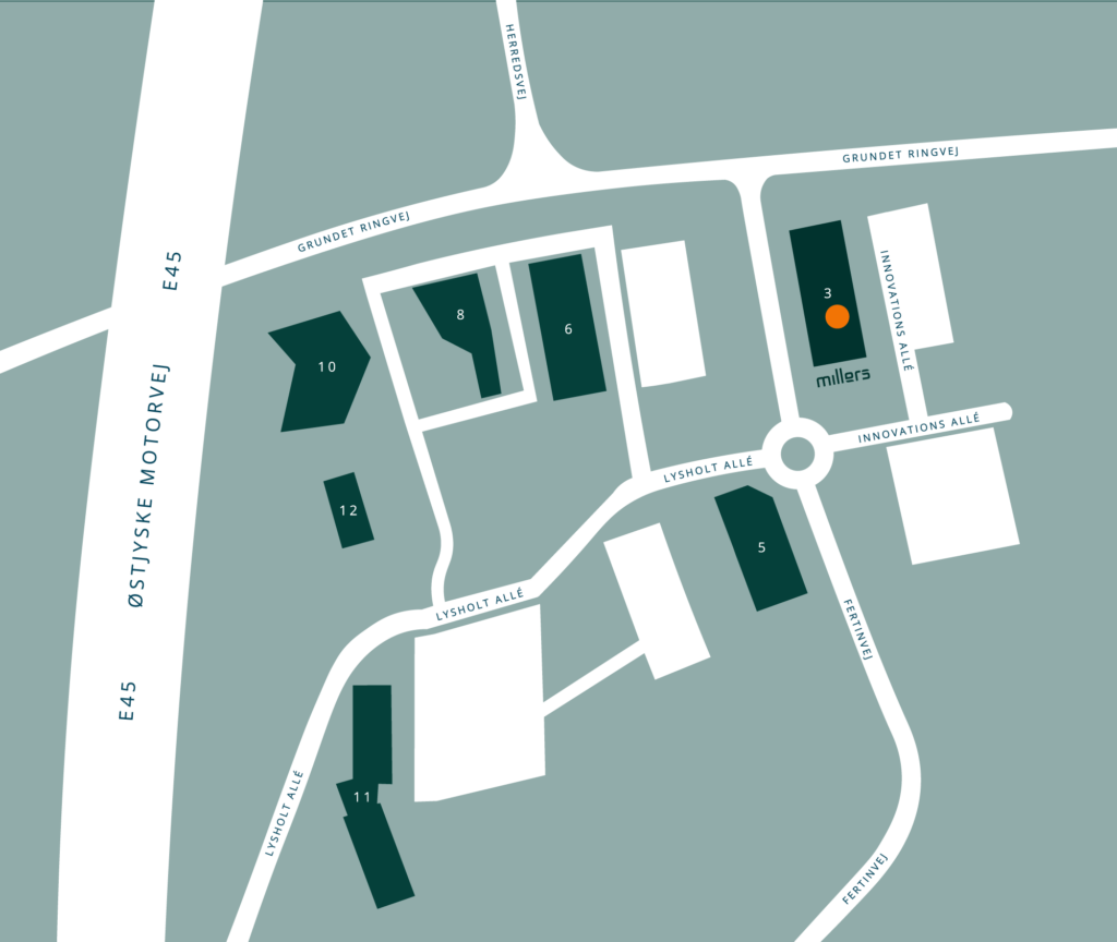 Route guidance to Millers Marine Logistics located at AI Innovation House in Vejle, Denmark. Feel free to contact us.